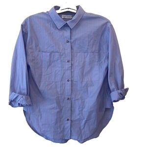 Zara Long Sleeve Spread Collar double pocket blue pink stripped Shirt Size 11-12